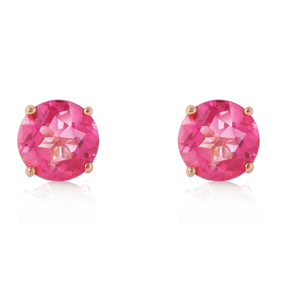 14K. GOLD STUD EARRING WITH NATURAL PINK TOPAZ - Picture 2 of 5